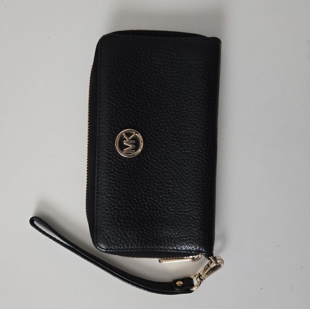Michael Kors Black Wallet Wristlet with Gold Logo